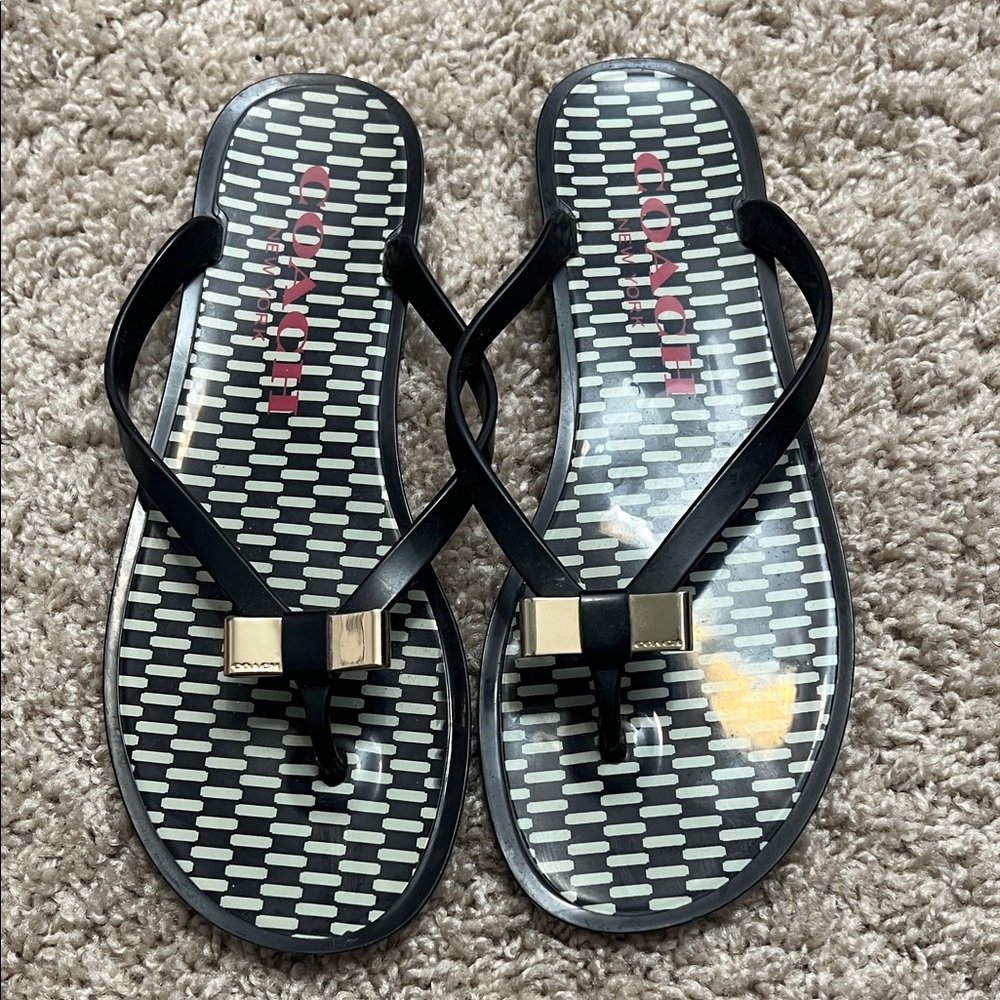Coach Black Jelly Logo Bow Flip Flops